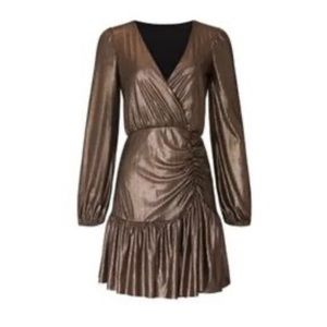 Slate & Willow Bronze Gold Flounce Hem Long Sleeve Mini Dress